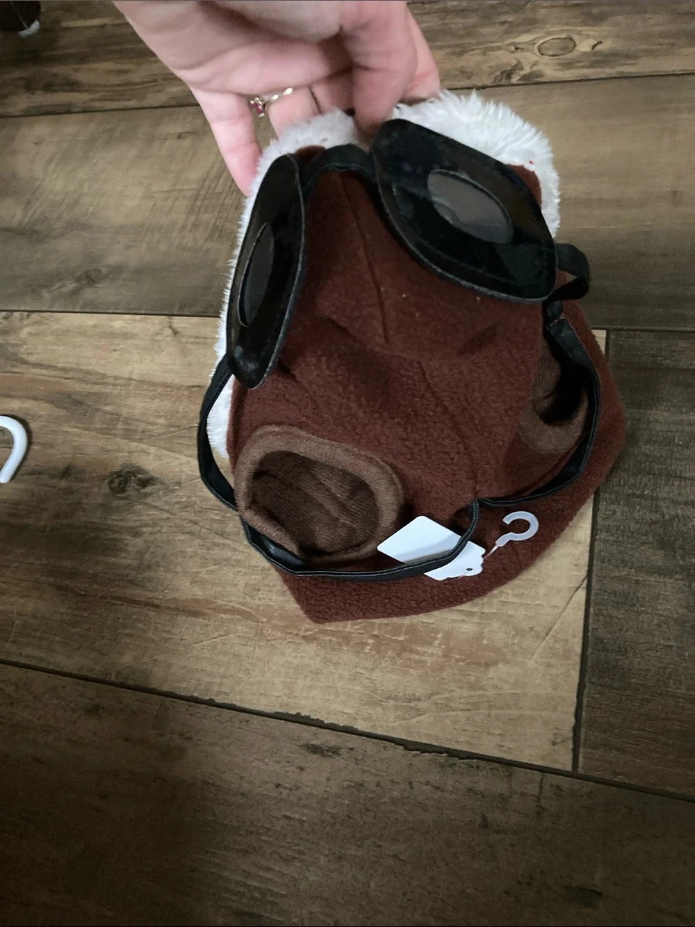 M/L Brown Fleece Dog Aviator Hat with Goggles